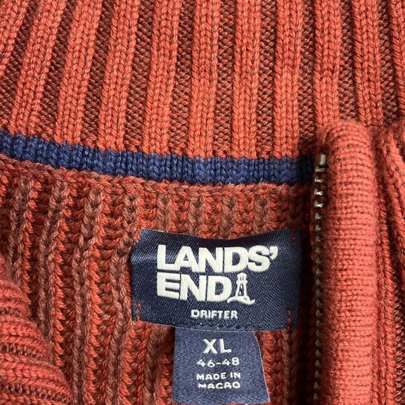 NEW Lands' End Drifter Men's XL Cotton Sweater Brick Red Ribbed Knit Quarter Zip - Picture 7 of 11